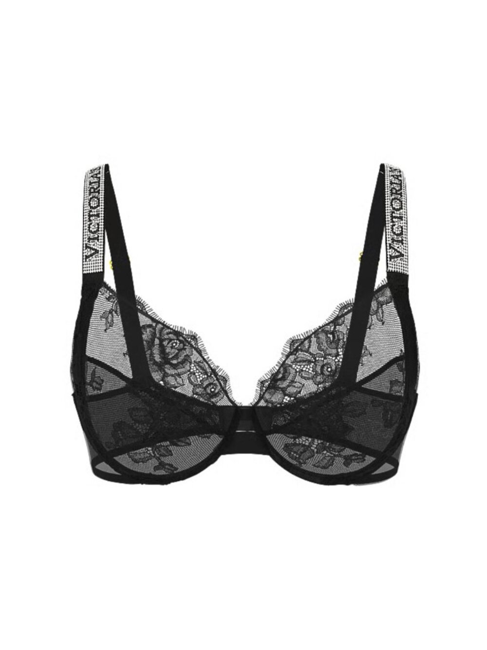 New! Victoria’s Secret Black Fabulous Shine Strap Lace Demi Bra 36D 34542